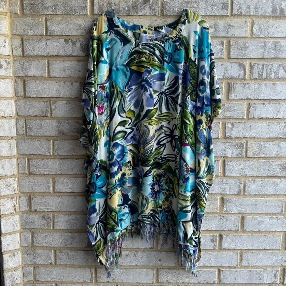 Indian Tropical Fashion One Size Tropical Floral Fringe Cover Up Women's Blouse - Picture 1 of 8